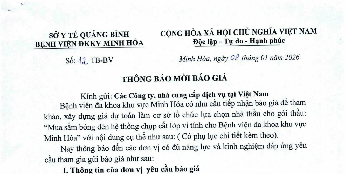 THÔNG BÁO MỜI BÁO GIÁ